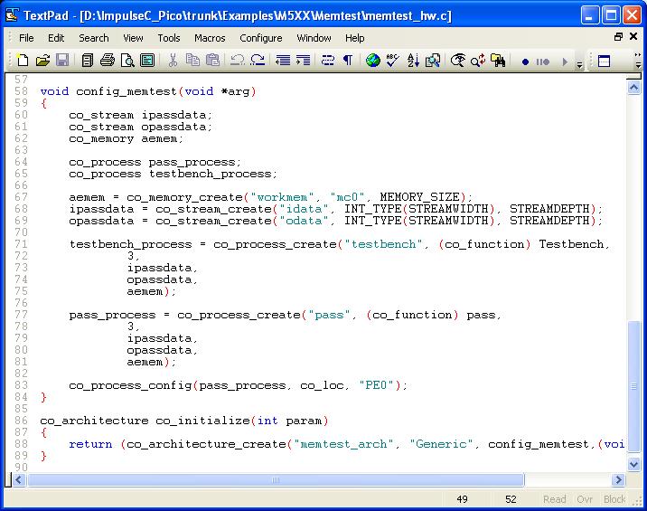 Figure 43 - Configuration in memtest_hw.c 9.2.3. Overview of memtest_sw.c The software application provides stimulus and receives return data for post processing of the user defined functions.