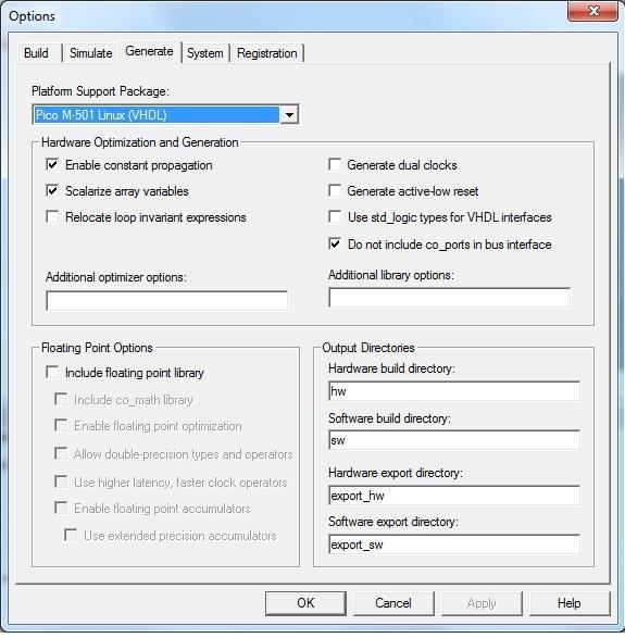 9.7. Project Setup Before Hardware/Software Generation and Export Settings within the CoDeveloper IDE necessary for generating and exporting both hardware and software using this PSP are summarized