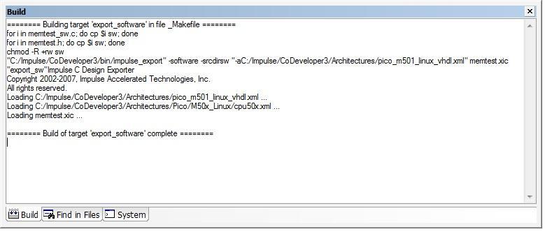 Figure 70 - Export Generated Software Once completed without error in the Build window, it should be noted that the