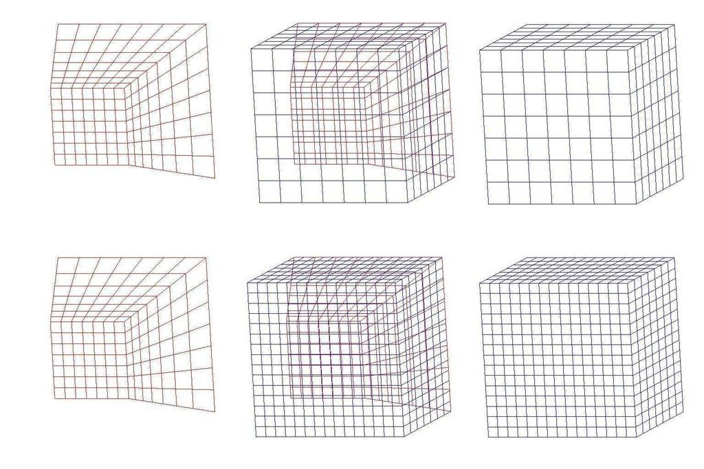 Figure 4.3: Comparison between frustum aligned grid and rectangular grid. Top: grid spacing match back of frustum, Bottom: grid spacing match front of frustum.