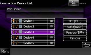Bluetooth Operation Bluetooth Operation Connecting the Bluetooth unit 1 Touch [SET] of [Paired Device List]. Connection Device List screen appears. 2 Touch the device name you want to connect.