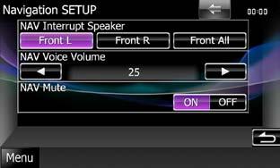 NAV Voice Volume Adjusts the volume for voice guidance of the navigation system. Default is 25. NAV Mute Mutes the volume of rear speakers during voice guidance of the navigation system.