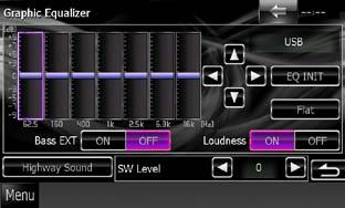 Controlling equalizer manually This setting cannot be performed when you select [ipod] in the Equalizer screen. 1 Touch [EQ] in the Equalizer screen.