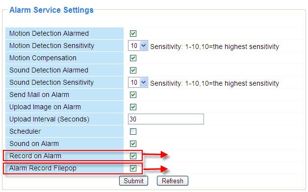 Select the checkbox When you enable motion alarm, the camera will record automatically and store the recording file to