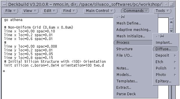 Figure 2-17 ATHENA Diffuse Menu. a. From the Diffuse Menu, change the Time (minutes) from 30 to 11 and the Temperature (C) from 1000 to 950.