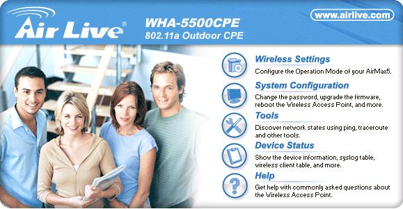 Wireless Settings: Click on this part will bring you to the wireless operation mode menu. The WHA-5500CPE s wireless settings are different between wireless modes.