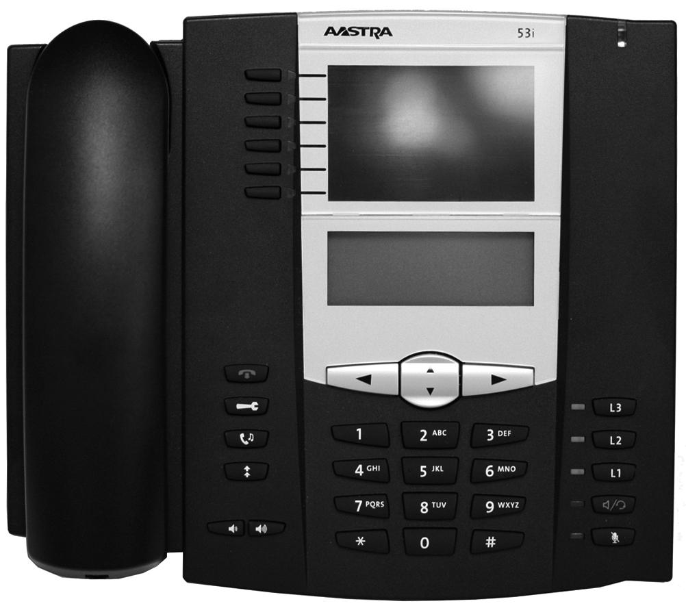 Aastra SIP Phone 53i 5-17 About Wave SIP Phones Aastra SIP Phone 53i 1 - Speaker (located under the handset) 2 - Handset 3 - Save 4 - Delete 5 - Flash 6 - Trans 7 - Conf 8 - One Pre-programmed (PGM)