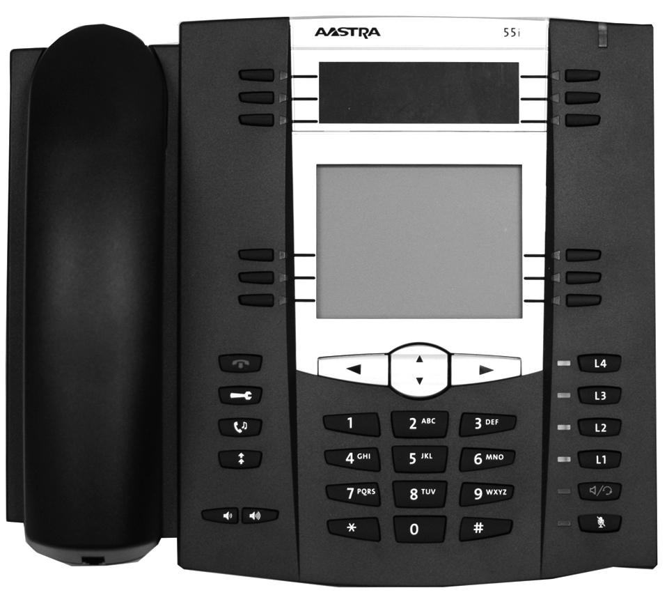 Aastra SIP Phone 55i 5-19 About Wave SIP Phones Aastra SIP Phone 55i 6 - Five Programmable (PGM) Button 1 - Speaker (located under the handset) 2 - Handset 3 - Flash 4 - Pre-programmed Button Display
