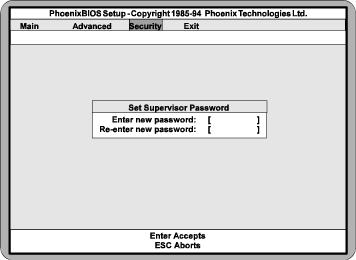 Section 4: BIOS Setup Utility Figure 4-8 Supervisor Password Submenu Type the password and press the <Enter> key. Retype the password and press the <Enter> key again.
