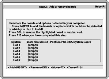 Section 5: EISA Utility Step 2: Add or Remove Boards When you select Step 2, the utility scans and locates the EISA boards installed.