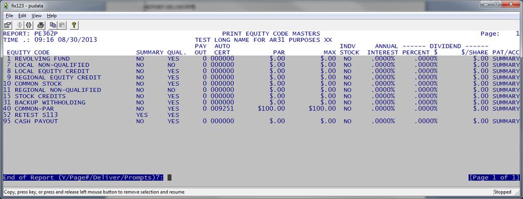 Patronage / Equity Reporting Page - 109 NOTE The Delivery Options window has a SAVE PROMPT function. This save is per user for all converted programs.