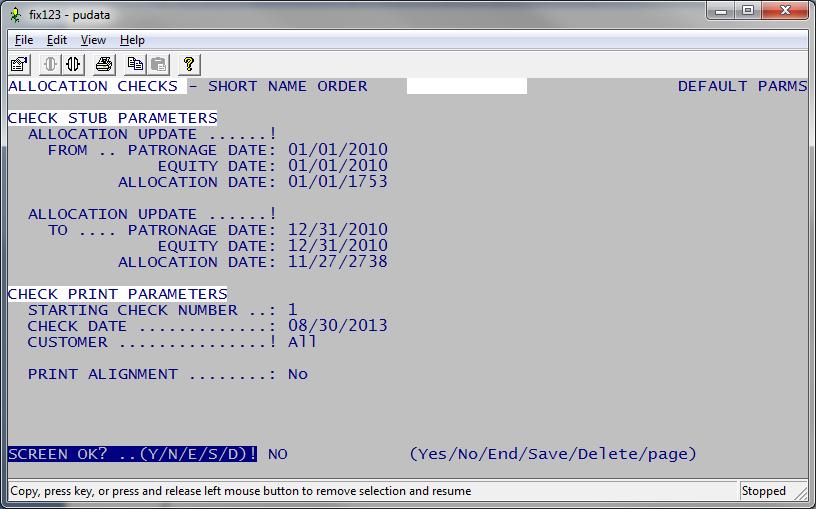 Patronage / Equity Reporting Page - 89 25. PRINT CHECKS INSTRUCTIONS Use this option to generate customer checks after an allocation report has been run.