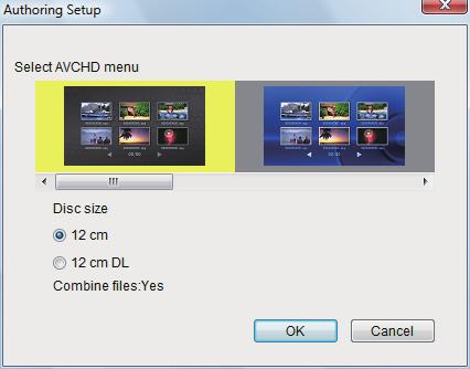 10. Configure menu screen settings and click [OK]. The menu screen (P.107) is the screen that appears first when playing back the written disc. In this step, you decide the design of the screen.