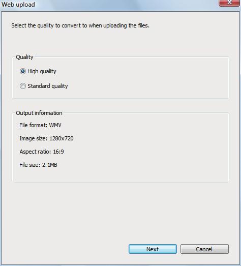 ⒌ Select the picture quality and click [Next]. File specifications after conversion will vary depending on the file format and picture quality selected.