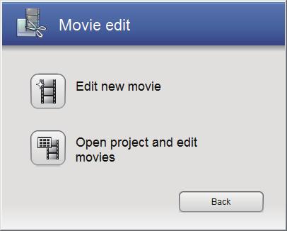 ⒊ Click [Edit new movie]. ⒋ Select the resolution and click [OK]. This step is to select the screen size of the video edited and exported as one file. The Edit screen will be displayed.