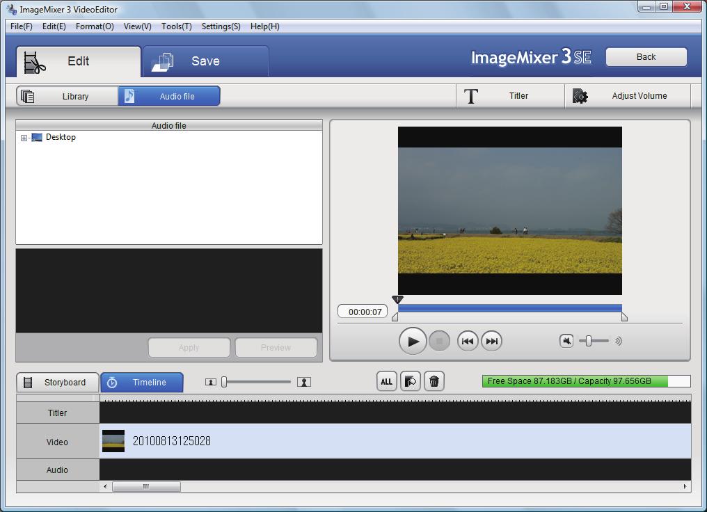 Add music on videos You can add music on videos. ⒈ Click [Audio file].