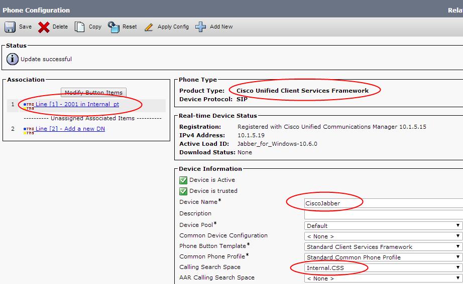 c) Configure Jabber in Cisco Unified Communications Manager Device > Phone Type