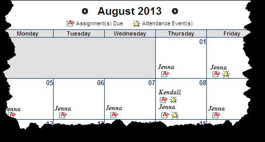 CALENDAR (FAMILY) Use the Next and Previous arrows to view other months.