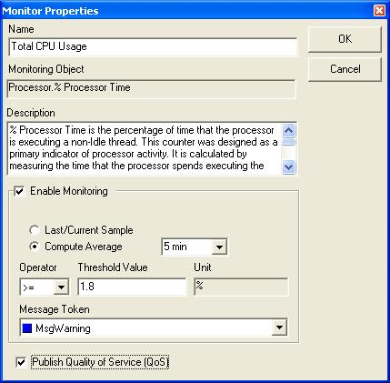 The checkpoint monitoring properties Double-clicking a checkpoint in the right window pane opens the Monitor Properties dialog for the checkpoint, enabling you to modify the monitoring properties for