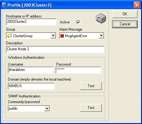 Field Hostname or IP address Active Group Specify the name or IP address of the host to be monitored. Use this option to activate or deactivate monitoring of the checkpoints on the host.