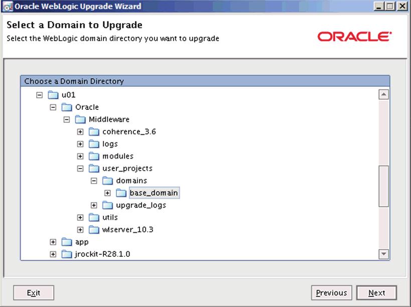 Running OUI to Upgrade an Existing WebLogic Server to 10.3.5 17. Click the Next button. 18.