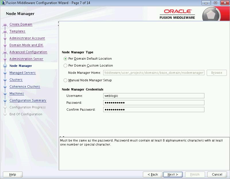 Using Fusion Middleware Configuration Wizard to Configure Oracle WebLogic 12.1.3 13. Click the Next button. 14.
