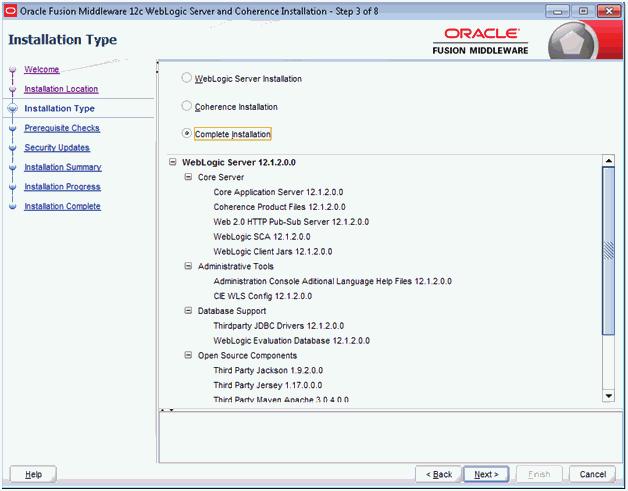 Installing Oracle WebLogic 12.1.2 6. On Installation Type, select the type of installation you wish to perform.