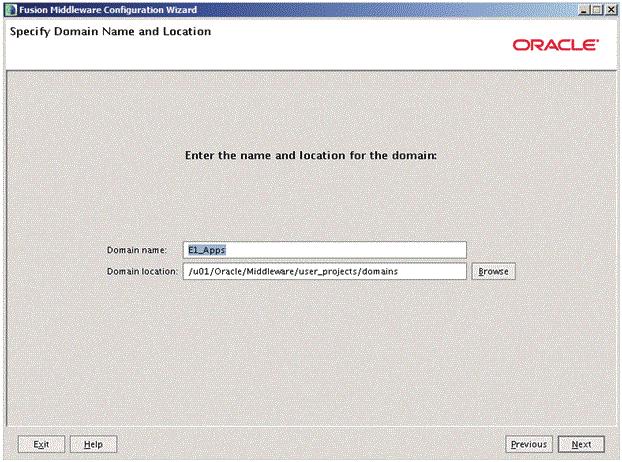 Using QuickStart to Configure Oracle WebLogic 10.3.6.0 5. On Specify Domain Name and Location, complete these fields: Domain name: (the default is base_domain) The default value is base_domain.