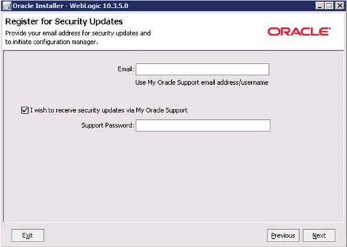 Installing Oracle WebLogic 10.3.5.0 4. Click the Next button. 5.