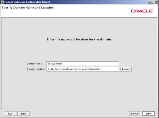 Using QuickStart to Configure Oracle WebLogic 10.3.5.0 5. On Specify Domain Name and Location, complete these fields: Domain name: (the default is base_domain) The default value is base_domain.