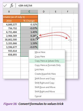 A Fast Convert Formulas to Values Trick Very few Excel users are aware of this super-quick trick for converting formulas to values.