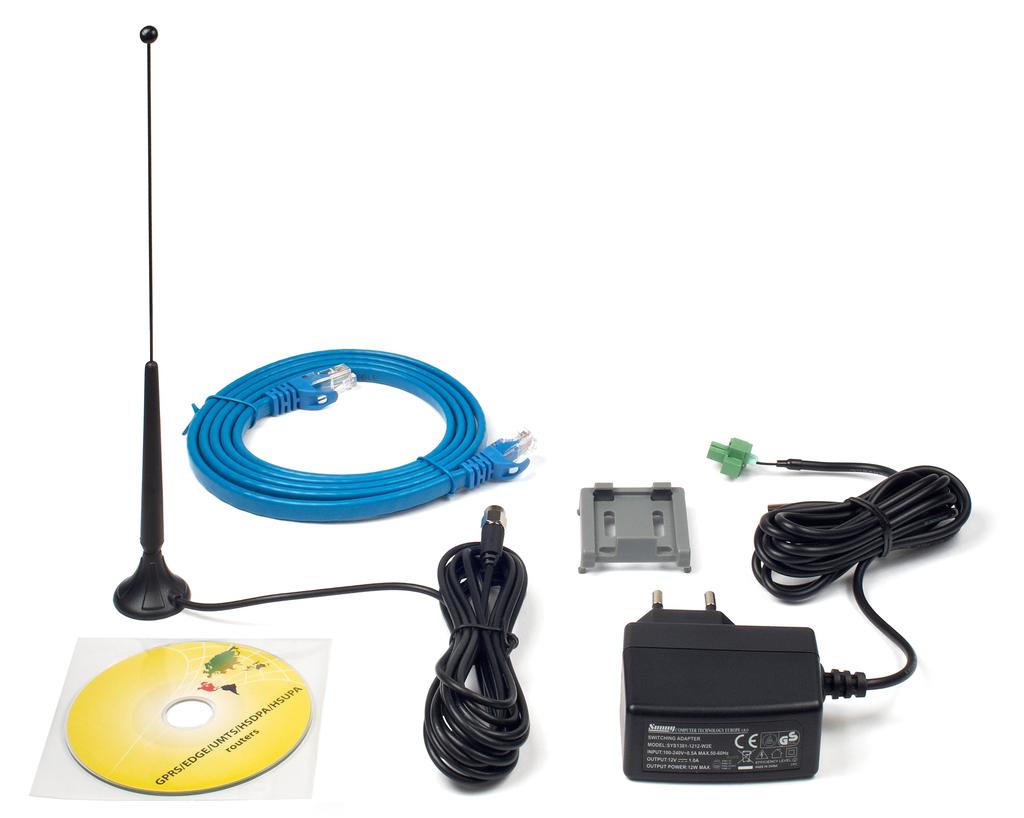 4. Contents of package Basic delivered set of router includes: router, power supply, crossover UTP cable, external antenna, clips for the DIN rail, installation CD containing instructions, paper