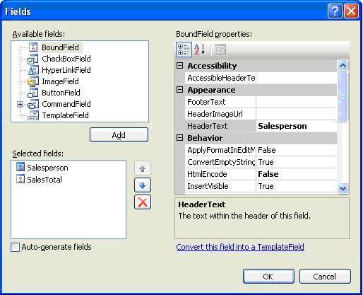 Web Part Development 6 Clear the Auto-generate fields check box. 7 Select the.ascx file and click the Source button. Add SkinID="WebPart" inside the <asp:gridview> tag.