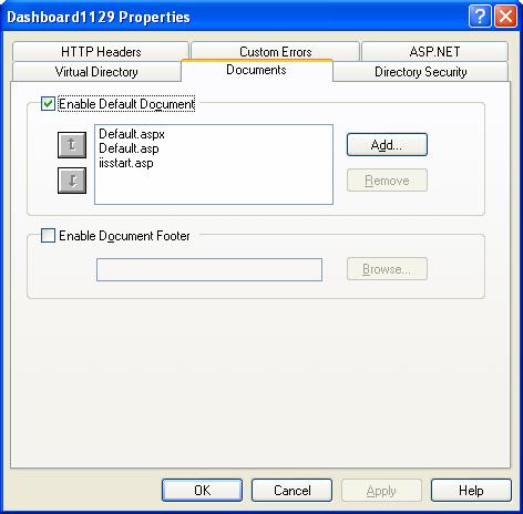 Troubleshooting Business Insights Dashboard HTTP 403 Error Message Overview Procedure Use the following procedure to verify that the default document is Default.aspx in the IIS Properties window.