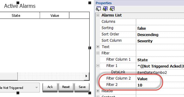 Some examples can be found below, where it is explained how filter expressions can be used. 2.2 What to do Two filters are available into the widget Active Alarms: Filter 1 is the default filter.