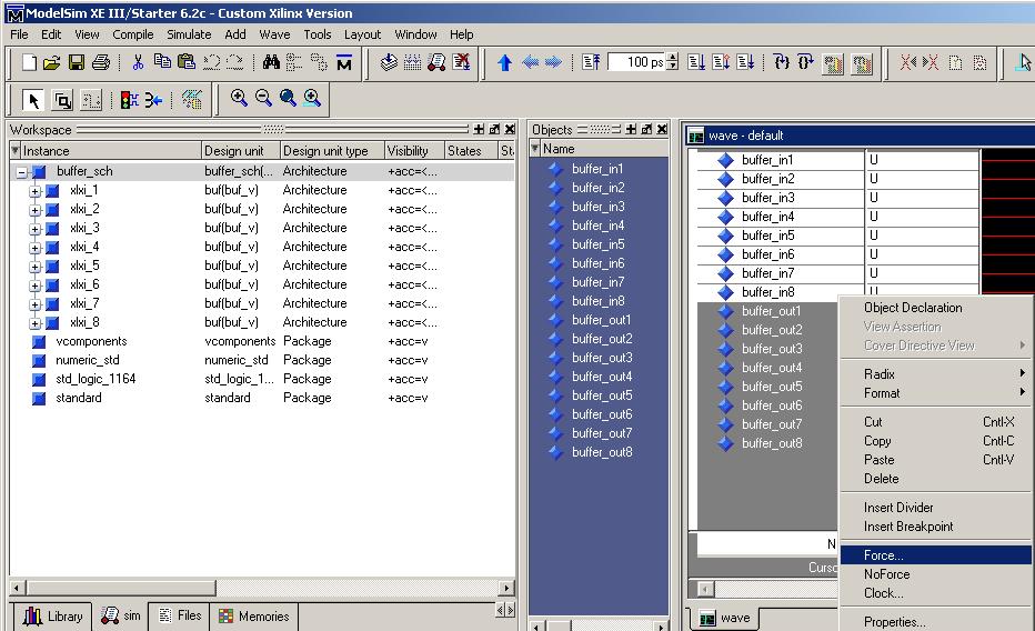 25. By selecting the input file name in the Sources for window, expand the ModelSim Simulator window from the Process for