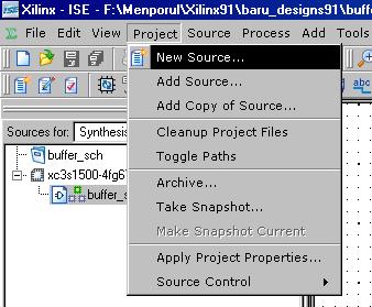 34. To enter an ucf file, click on Project menu and select New Source option. Figure 3-31 Creating a new source for constraints file. 35.