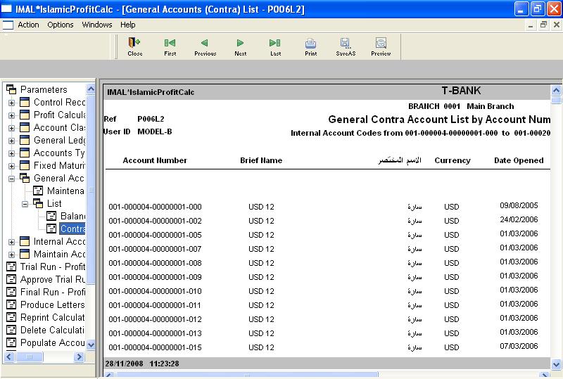 3.7.2.2. Contra Accounts The user invokes this option for the listing of General Contra Account codes information.