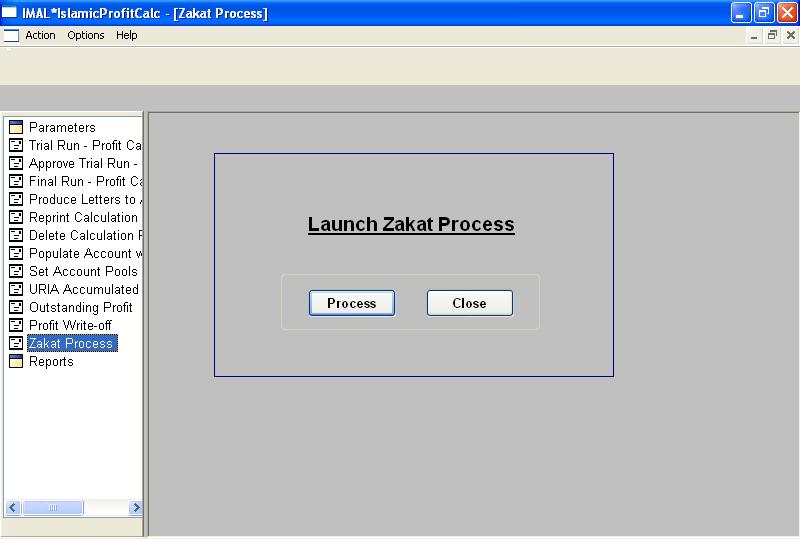 15. Zakat Process The user invokes this option to process the zakat on the FMA and the general accounts.