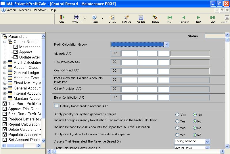 3. Parameters The elements under the Maintenance menu option comprise the parameters and controls of the system.