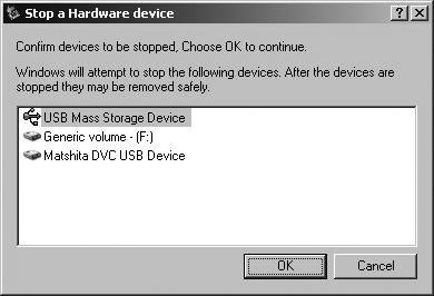 3 Verify [Matshita DVC USB Device] is selected and click [OK]. Click [OK], and you can safely disconnect the cable.