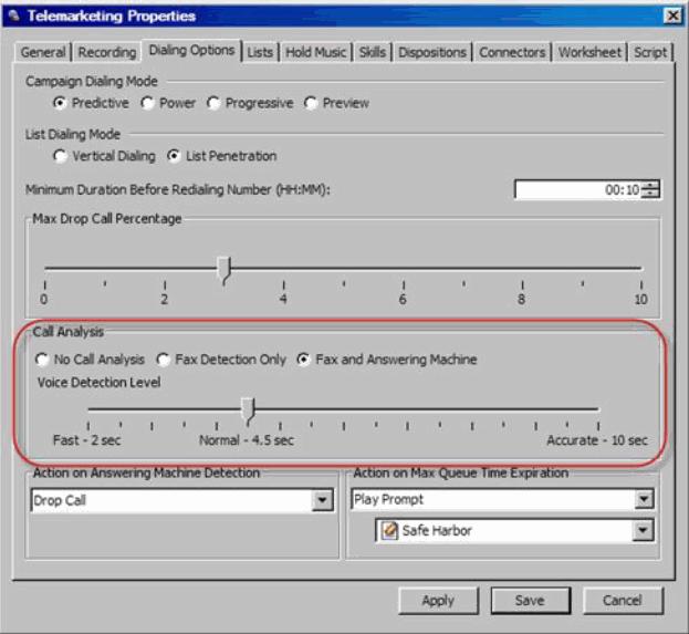Configuring Call Analysis for Outbound and Autodial Campaigns The seconds markers (2 sec for Fast and increasing by 0.