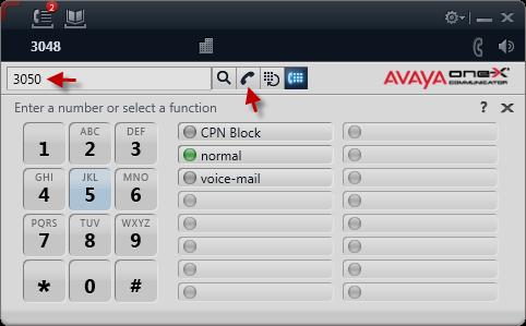 To Place a Call Press the black telephone handset icon on Avaya one-x Communicator to receive dial tone, enter the