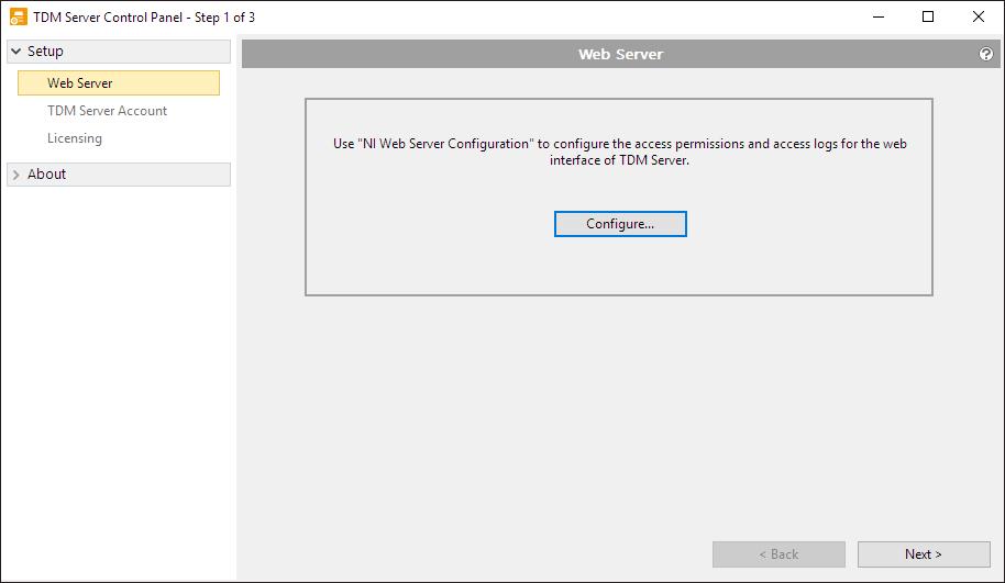 18. Go back to the TDM Server Control Panel and click Configure to specify further details.