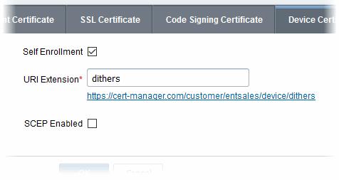 Self Enrollment - Users can request device certificates via the self-enrollment application forms.