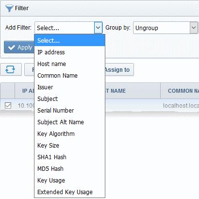 selecting from the options in the 'Add Filter' drop-down and group the results with other options that appears depending on the selection from the 'Add