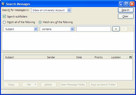 4.6 Searching for Text in Messages You can search for words, phrases, and names in a single message, or in all message in a particular folder, or even in all messages in all folders.