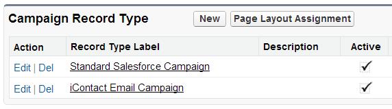 Record Type Name: Standard_Salesforce_Campaign iv. Enable for at least System Administrator profile v. Click Next vi. Select Campaign Layout from dropdown vii. Save & New 3. Click New. a. Existing Record Type: --Master-- b.