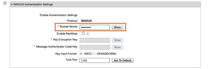 Note: The same Shared Secret needs to be configured while adding the Radius servers on the WLC Step 6 Step