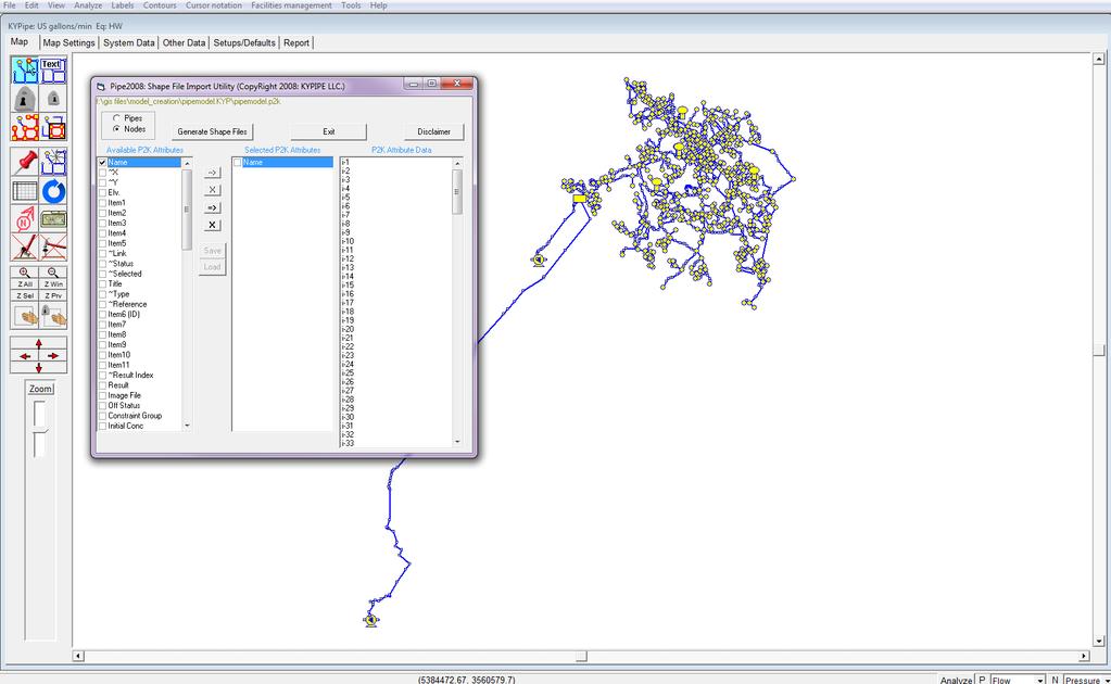 Figure 38: KYPIPE Nodes Shapefile Export The new nodes shapefile was then added to the ArcMap document (located in the KYPIPE